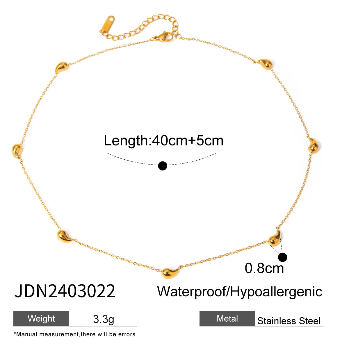 Wholesale Jewelry Basic Simple Style Water Droplets 304 Stainless Steel 18K Gold Plated Plating Necklace