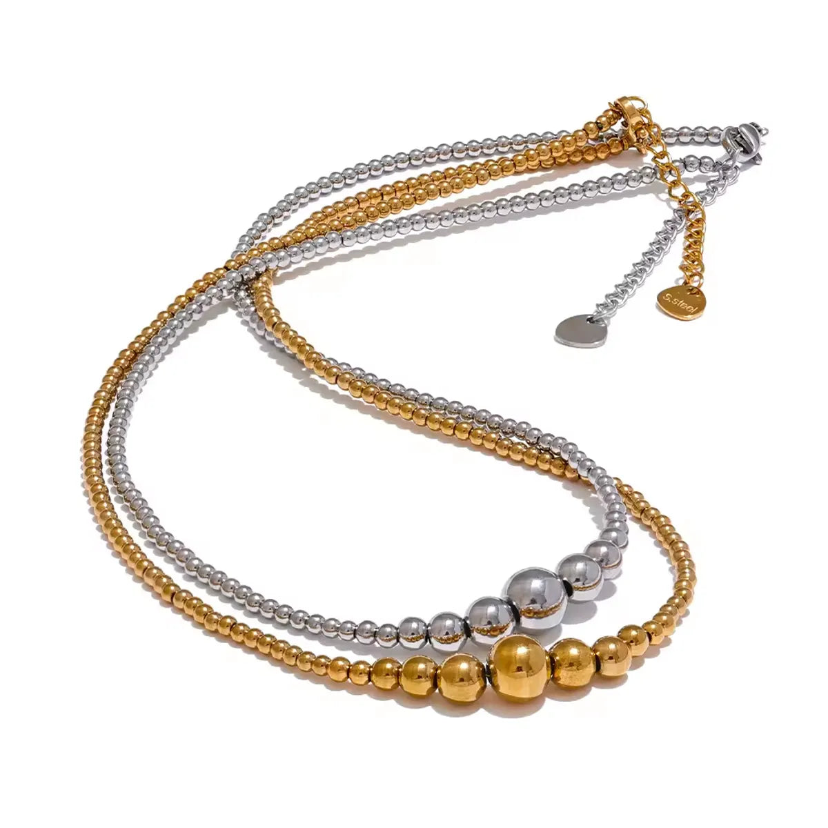 Wholesale Jewelry Basic Solid Color 304 Stainless Steel 18K Gold Plated Beaded Plating Necklace