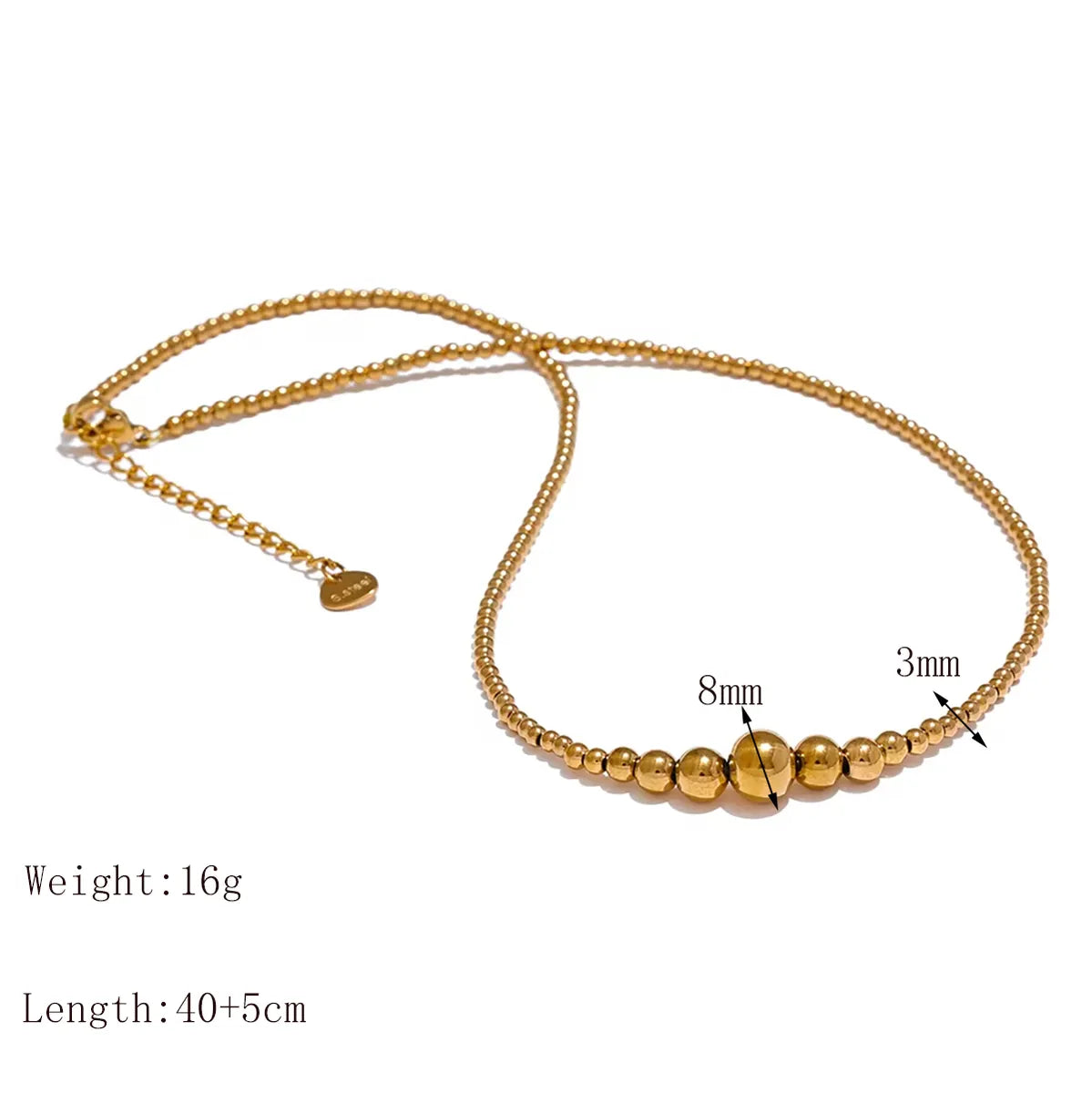 Wholesale Jewelry Basic Solid Color 304 Stainless Steel 18K Gold Plated Beaded Plating Necklace