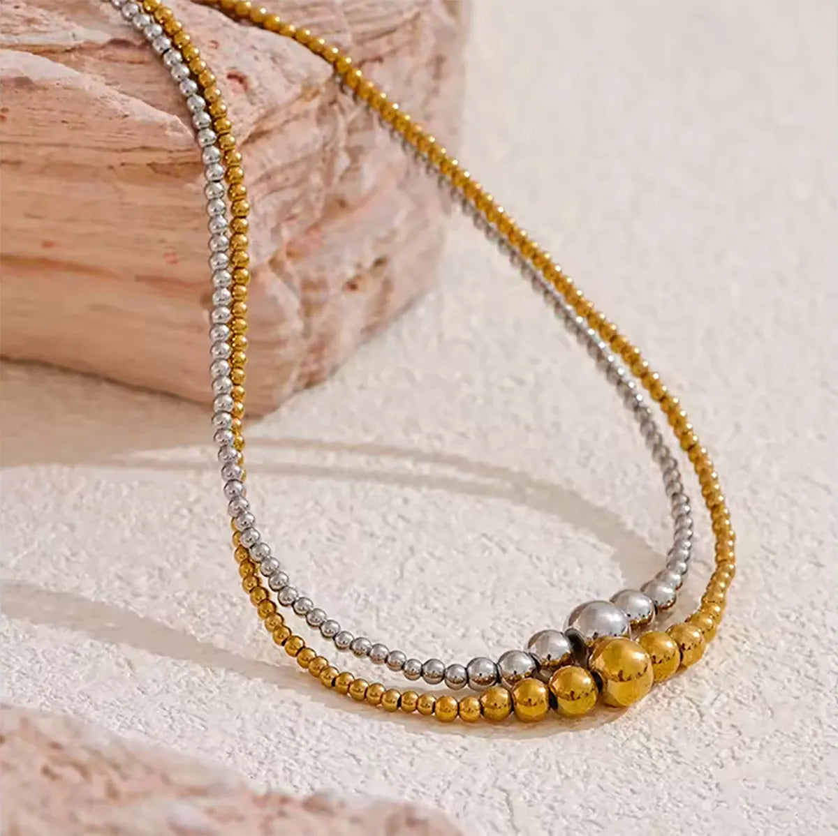 Wholesale Jewelry Basic Solid Color 304 Stainless Steel 18K Gold Plated Beaded Plating Necklace