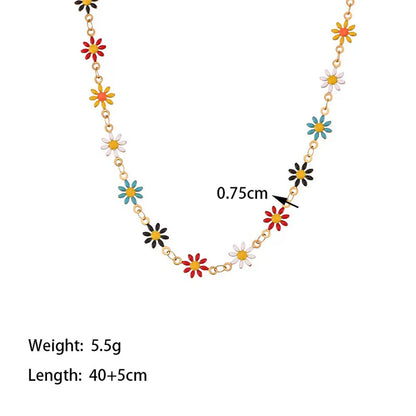 Wholesale Jewelry Basic Streetwear Daisy Titanium Steel Zircon 18K Gold Plated Enamel Inlay Jewelry Set