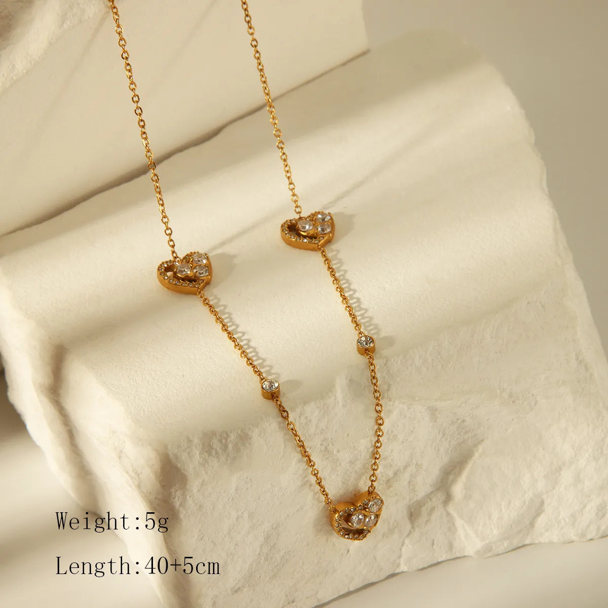 Wholesale Jewelry Basic Sweet Commute Heart Shape 304 Stainless Steel Zircon 18K Gold Plated Inlay Necklace