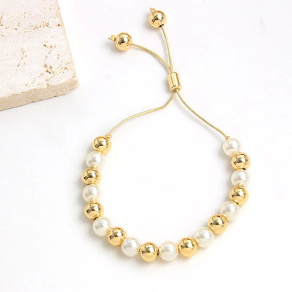 Wholesale Jewelry Basic Vintage Style Simple Style Geometric Shell Copper 18K Gold Plated Gold Plated Beaded Bracelets