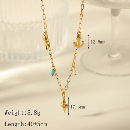 Wholesale Jewelry Beach Commute Dolphin Shell Fish Tail 304 Stainless Steel Acrylic 18K Gold Plated Plating Inlay Pendant Necklace