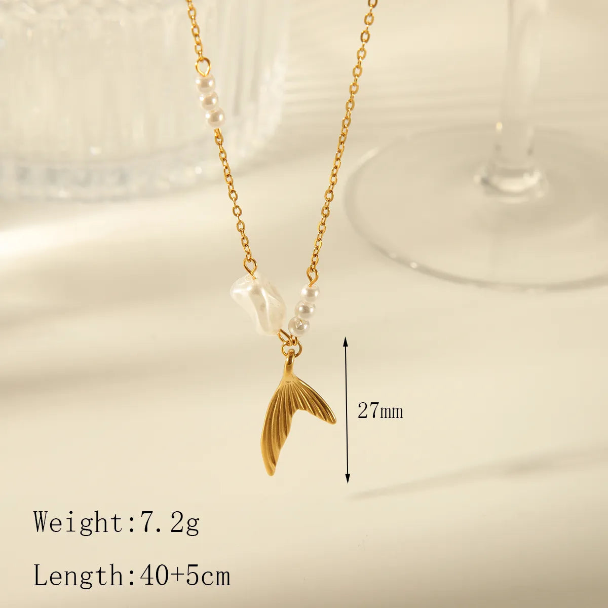 Wholesale Jewelry Beach Commute Dolphin Shell Fish Tail 304 Stainless Steel Acrylic 18K Gold Plated Plating Inlay Pendant Necklace