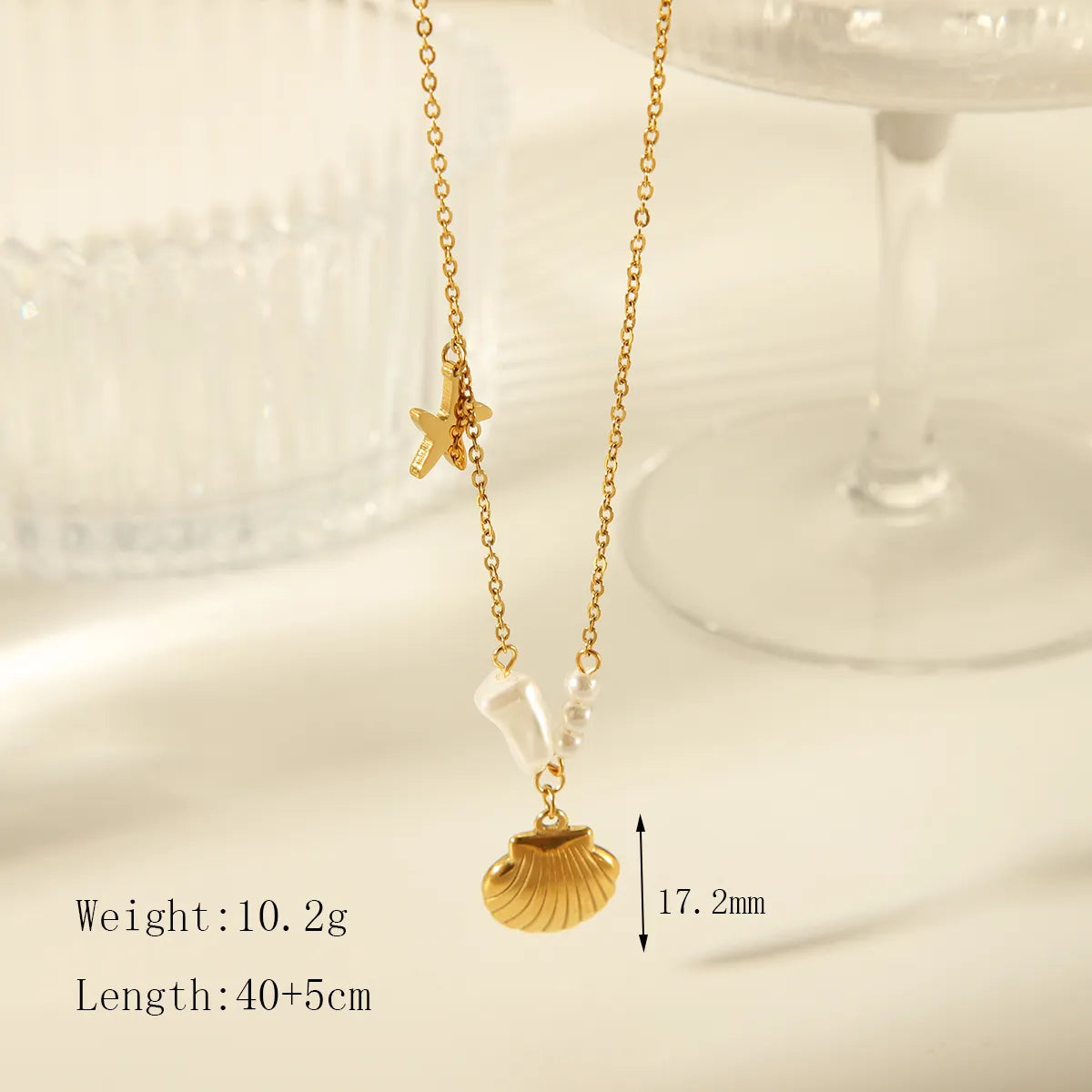 Wholesale Jewelry Beach Commute Dolphin Shell Fish Tail 304 Stainless Steel Acrylic 18K Gold Plated Plating Inlay Pendant Necklace