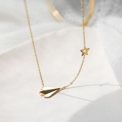 Wholesale Jewelry Beach Commute Flower Airplane 304 Stainless Steel 18K Gold Plated Pendant Necklace