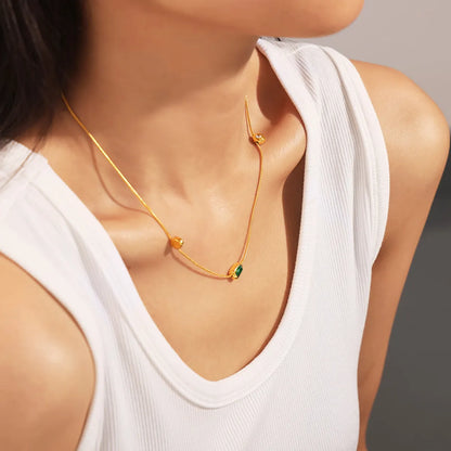 Wholesale Jewelry Beach Modern Style Geometric Chain Titanium Steel Glass Stone 18K Gold Plated Inlay Necklace