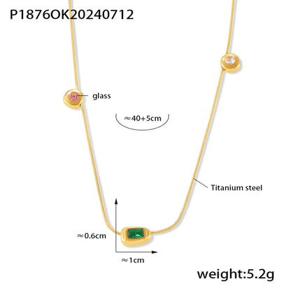 Wholesale Jewelry Beach Modern Style Geometric Chain Titanium Steel Glass Stone 18K Gold Plated Inlay Necklace