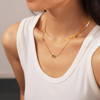 Wholesale Jewelry Beach Modern Style Geometric Chain Titanium Steel Glass Stone 18K Gold Plated Inlay Necklace