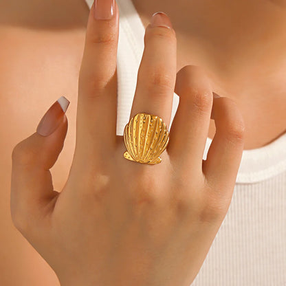 Wholesale Jewelry Beach Shell 304 Stainless Steel 18K Gold Plated Manual Polishing Open Rings