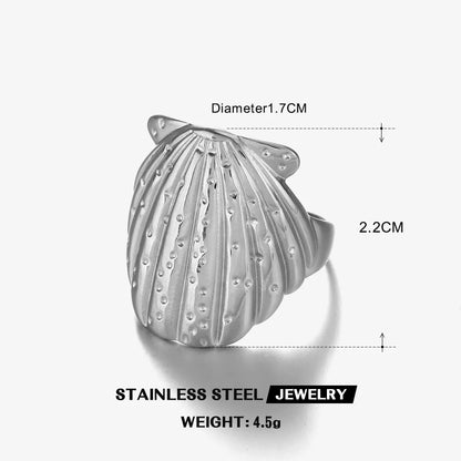 Wholesale Jewelry Beach Shell 304 Stainless Steel 18K Gold Plated Manual Polishing Open Rings