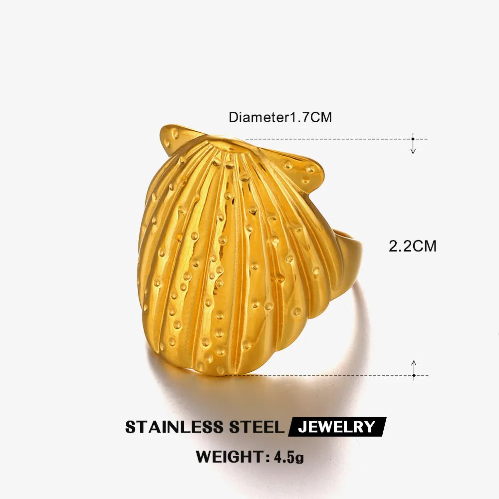 Wholesale Jewelry Beach Shell 304 Stainless Steel 18K Gold Plated Manual Polishing Open Rings