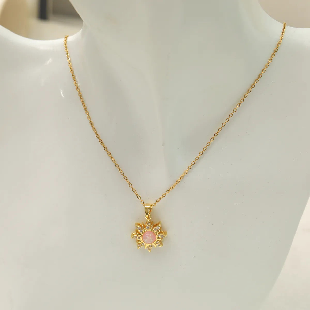 Wholesale Jewelry Beach Simple Style Commute Flower Titanium Steel Resin Zircon 18K Gold Plated Inlay Earrings Necklace