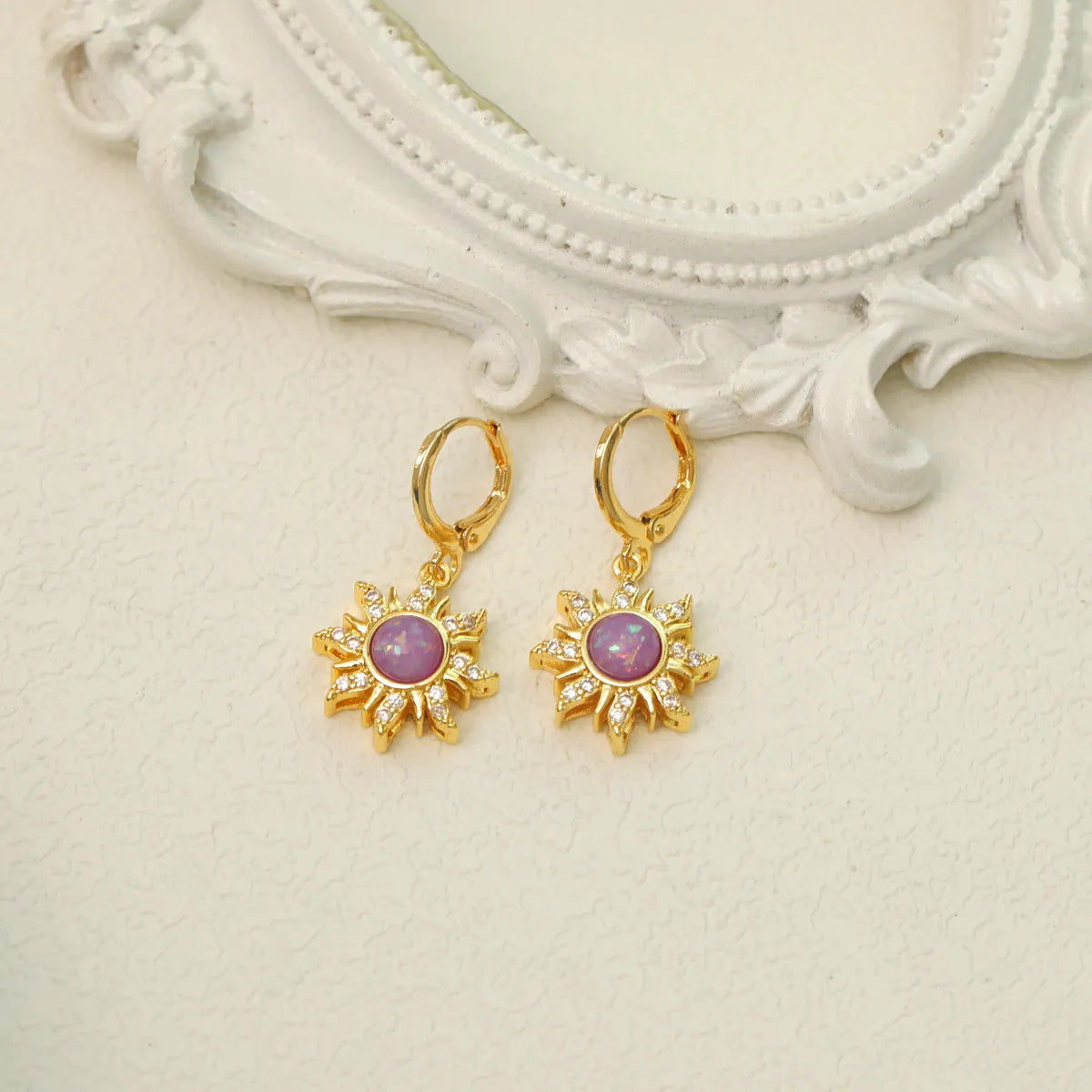 Wholesale Jewelry Beach Simple Style Commute Flower Titanium Steel Resin Zircon 18K Gold Plated Inlay Earrings Necklace