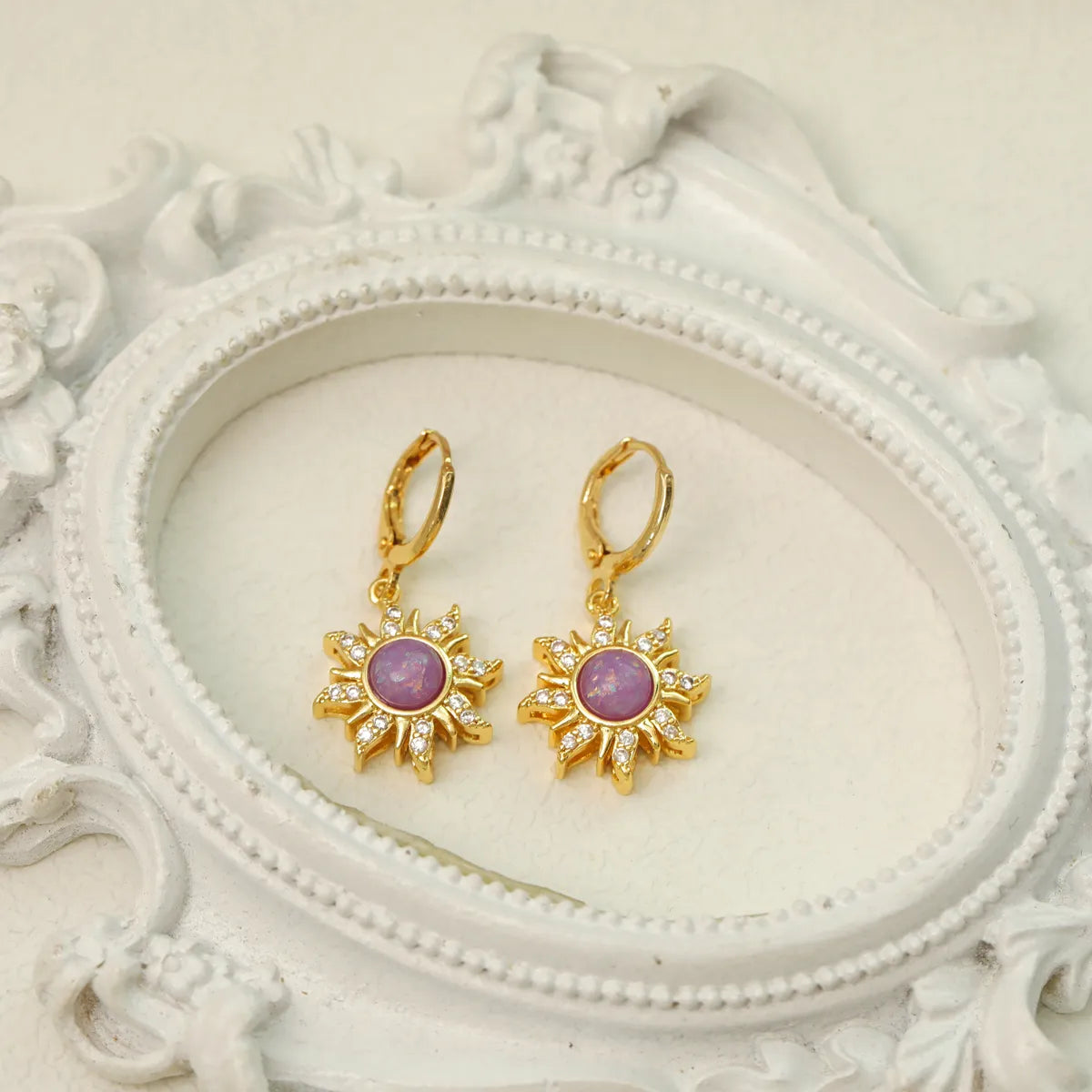 Wholesale Jewelry Beach Simple Style Commute Flower Titanium Steel Resin Zircon 18K Gold Plated Inlay Earrings Necklace