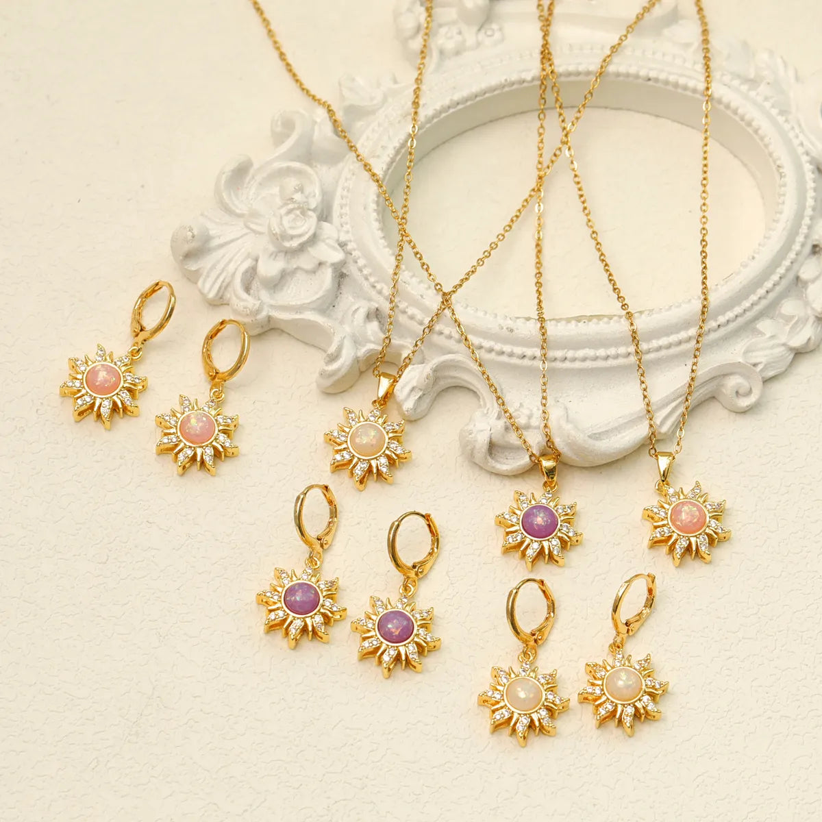 Wholesale Jewelry Beach Simple Style Commute Flower Titanium Steel Resin Zircon 18K Gold Plated Inlay Earrings Necklace