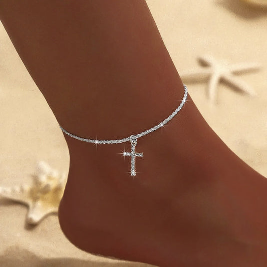 Wholesale Jewelry Beach Simple Style Cross Alloy Copper Anklet