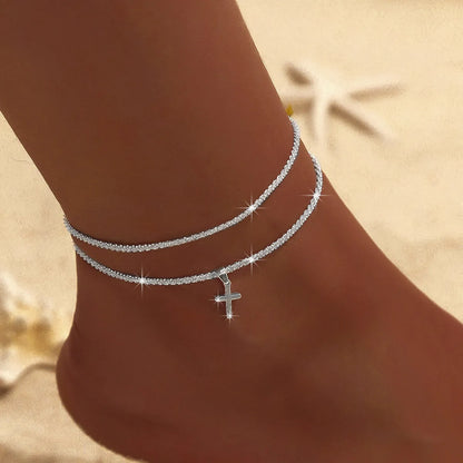 Wholesale Jewelry Beach Simple Style Cross Alloy Copper Anklet