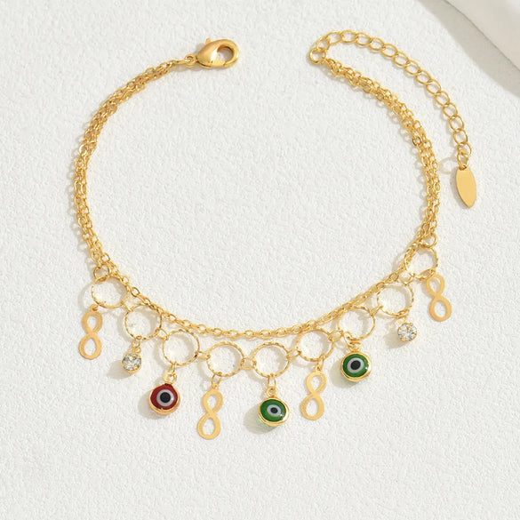 Wholesale Jewelry Beach Sweet Devil'S Eye Copper Rhinestones 18K Gold Plated Inlay Anklet