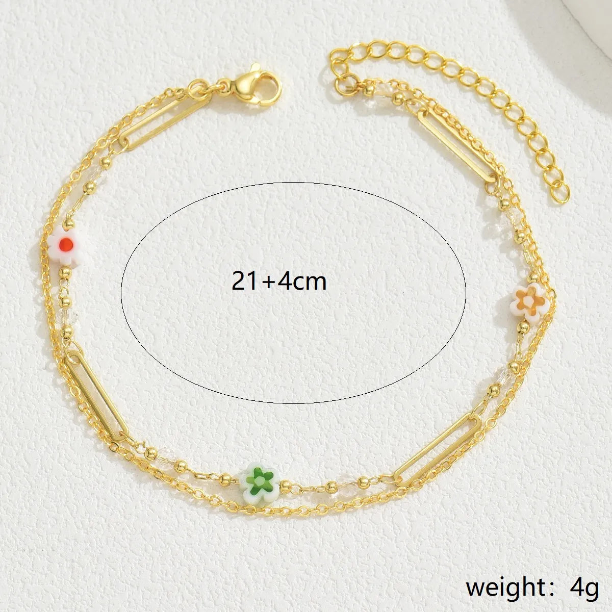 Wholesale Jewelry Beach Sweet Simple Style Flower Copper 18K Gold Plated Layered Chain Anklet