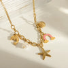Wholesale Jewelry Beach Sweet Starfish Butterfly Shell 304 Stainless Steel Imitation Pearl Natural Stone 18K Gold Plated Enamel Multi Charms Necklace Cuban Link Chain Curb Chain Cable Chain