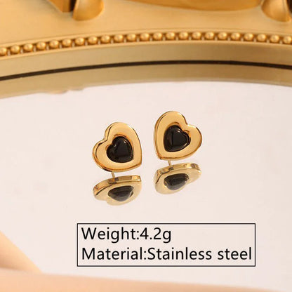 Wholesale Jewelry Beach Tropical Streetwear Heart Shape 304 Stainless Steel 18K Gold Plated Jewelry Set