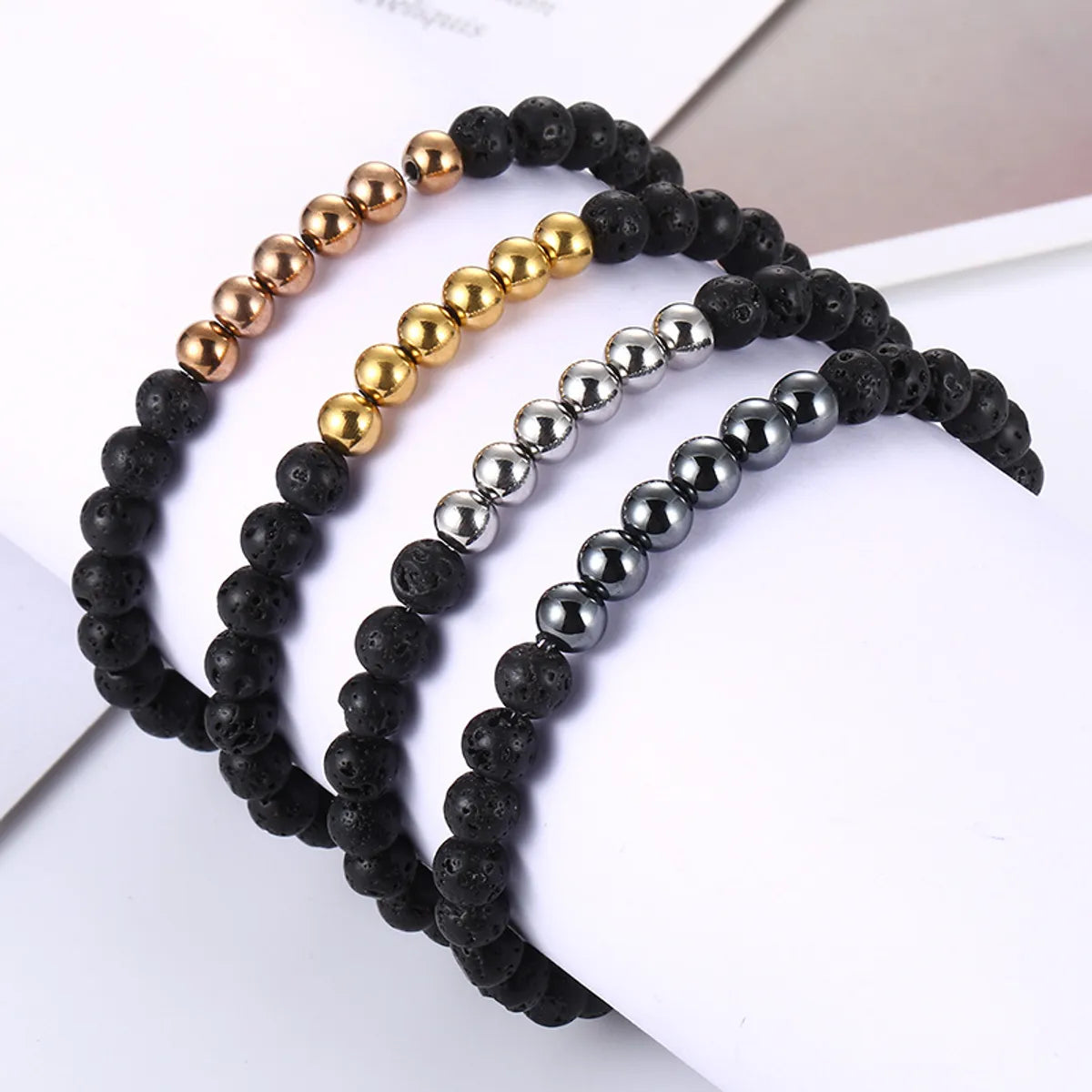 New Black Volcanic Rock Bracelet Steel Ball Wristband Bracelet Factory Wholesale