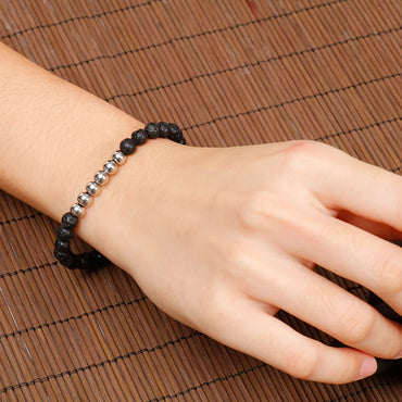 New Black Volcanic Rock Bracelet Steel Ball Wristband Bracelet Factory Wholesale