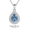 Wholesale Jewelry Blue Crystal Water Drop Pendant Necklace S925 Sterling Silver Inlaid Zircon Diamond Geometric Style For Women