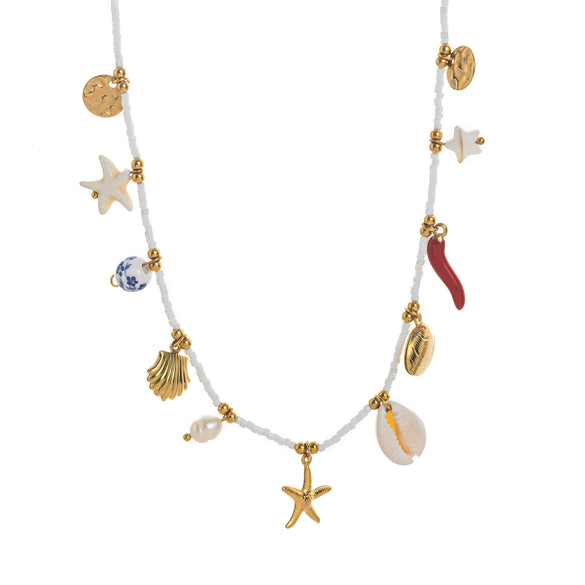 Wholesale Jewelry Bohemian Beach Shell Stainless Steel Geometric Starfish Conch Pendant Necklace Electroplating