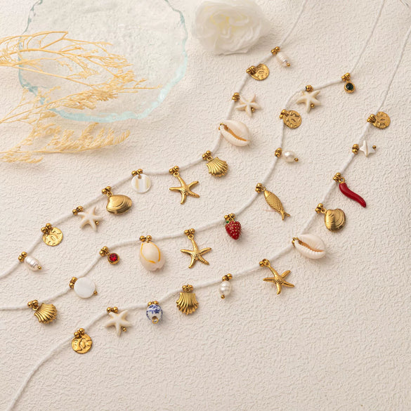 Wholesale Jewelry Bohemian Beach Shell Stainless Steel Geometric Starfish Conch Pendant Necklace Electroplating