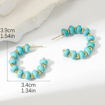 1 Pair Bohemian C Shape Turquoise Ear Studs