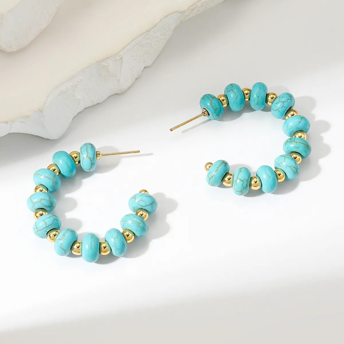 1 Pair Bohemian C Shape Turquoise Ear Studs