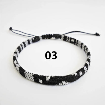 Wholesale Jewelry Bohemian Color Block Cotton And Linen Wax Line Knitting Drawstring Bracelets