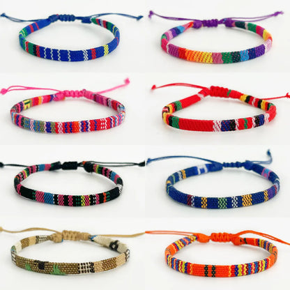 Wholesale Jewelry Bohemian Color Block Cotton And Linen Wax Line Knitting Drawstring Bracelets