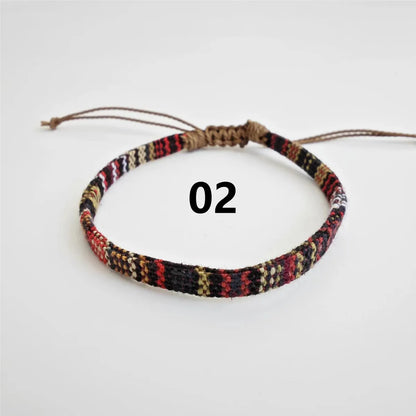 Wholesale Jewelry Bohemian Color Block Cotton And Linen Wax Line Knitting Drawstring Bracelets