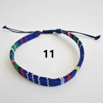 Wholesale Jewelry Bohemian Color Block Cotton And Linen Wax Line Knitting Drawstring Bracelets