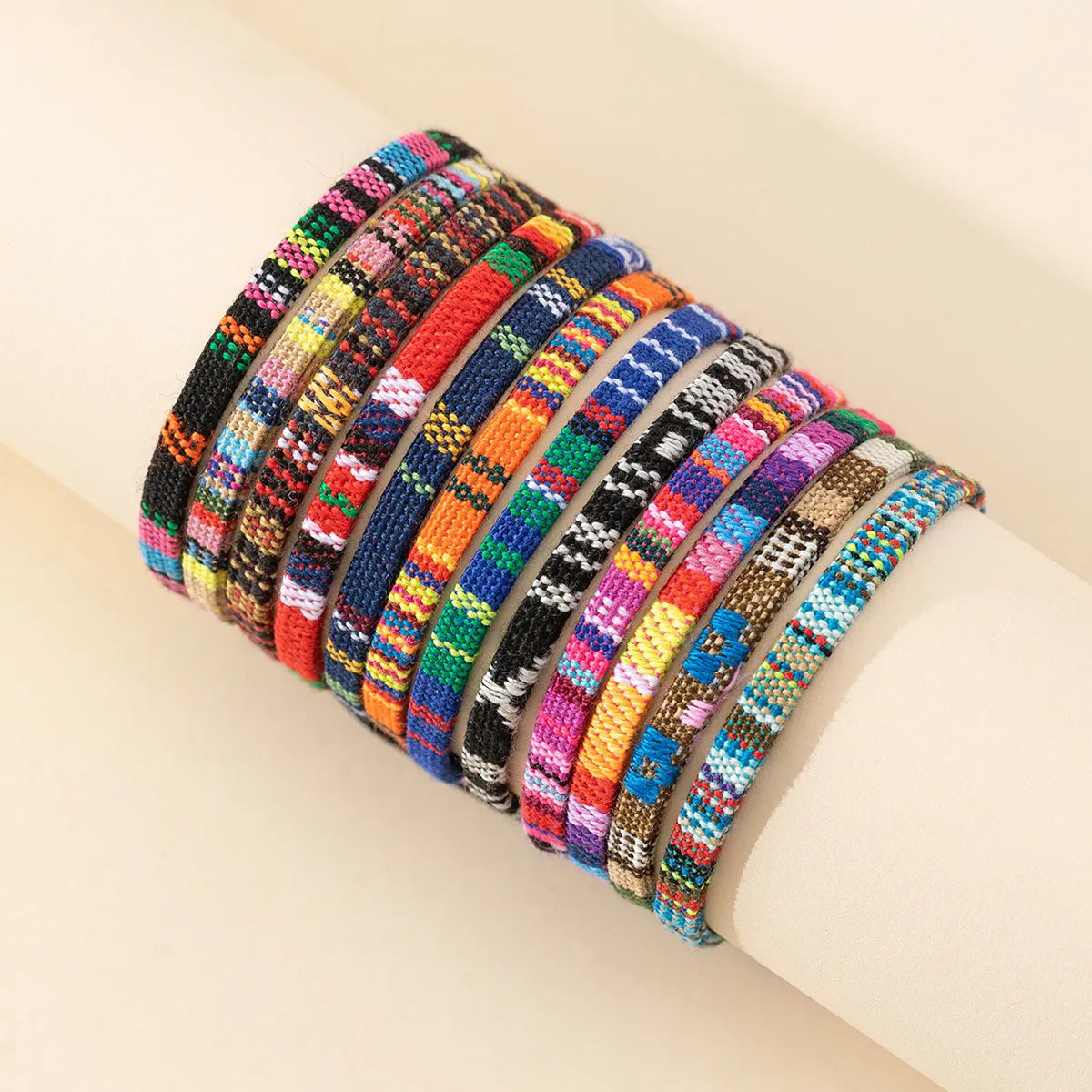 Wholesale Jewelry Bohemian Color Block Cotton And Linen Wax Line Knitting Drawstring Bracelets