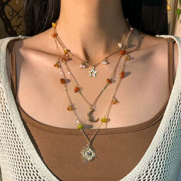 Wholesale Jewelry Bohemian Geometric Copperclad Iron And Alloy Beaded Clavicle Chain With Electroplating