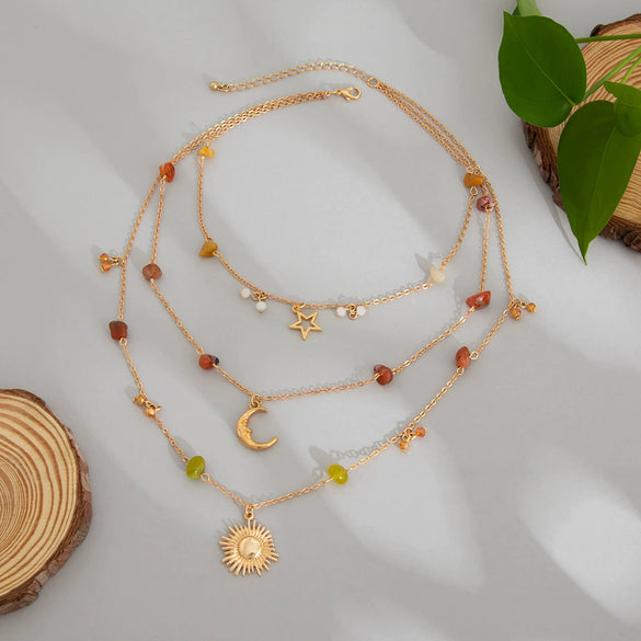 Wholesale Jewelry Bohemian Geometric Copperclad Iron And Alloy Beaded Clavicle Chain With Electroplating
