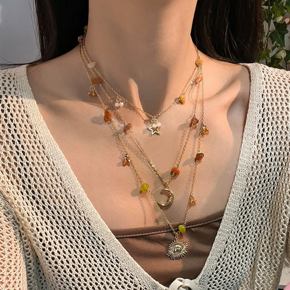 Wholesale Jewelry Bohemian Geometric Copperclad Iron And Alloy Beaded Clavicle Chain With Electroplating