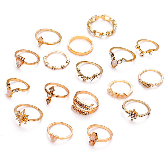 Wholesale Jewelry Bohemian Retro Alloy Ring With Diamond And Sixpointed Star Geometric Design