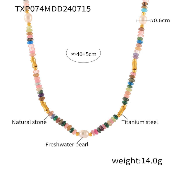 Wholesale Jewelry Bohemian Style Freshwater Pearl Natural Stone Beaded 316L Stainless Steel Necklace Bracelet Electroplated