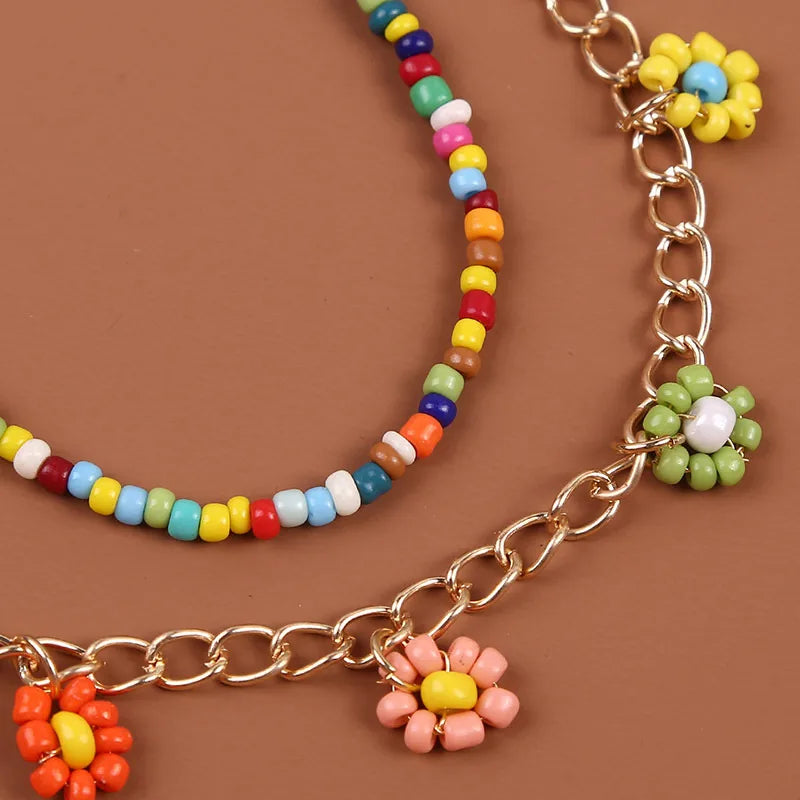 Wholesale Jewelry Bohemian Style Hand-Woven Beads Flower Pendant Multi-Layer Necklace Nihaojewelry