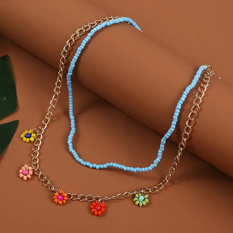 Wholesale Jewelry Bohemian Style Hand-Woven Beads Flower Pendant Multi-Layer Necklace Nihaojewelry