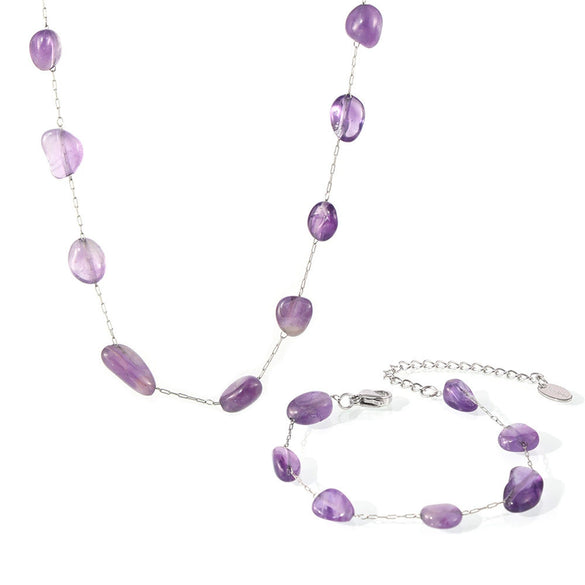 Wholesale Jewelry Bohemian Style Irregular Natural Stone 316L Stainless Steel Electroplated Bracelet Clavicle Necklace Set For Women