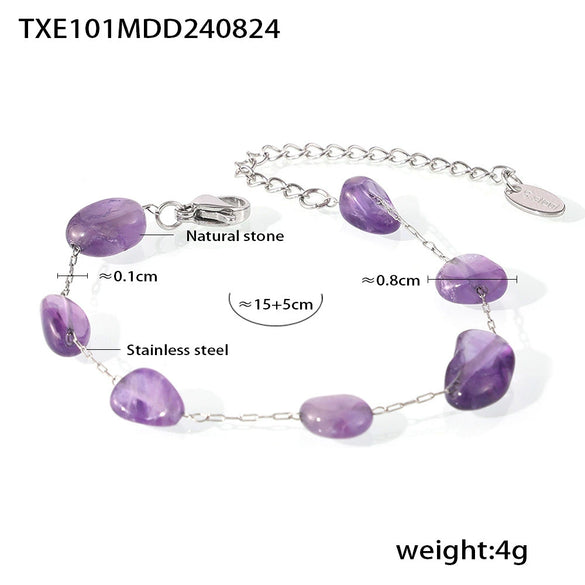 Wholesale Jewelry Bohemian Style Irregular Natural Stone 316L Stainless Steel Electroplated Bracelet Clavicle Necklace Set For Women