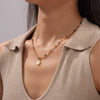 Wholesale Jewelry Bohemian Style Sea Shell Pendant 316L Stainless Steel Beaded Stitching Necklace With Geometric Pattern And Pearl Chain For Women