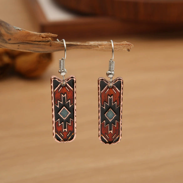Wholesale Jewelry Bohemian Western Style Alloy Rhombus Geometric Electroplated Earrings For Women